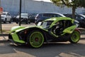 Lime colored Slingshot Motorcycle.