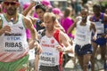 6 Aug `17 - London World Athletics Championships marathon: Portuguese athlete Ricardo RIBAS and Turkey`s Urcan MUSLU pass water