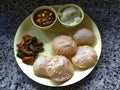 Lunch Plate Puri Pindi Choley Phirni and Aloo Bhindi Sabji Lokgram Kalyan