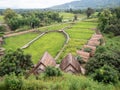 9 aug 20, Nan, Thailand. ecology resort in nature trend. wooden hut in rice field near stream.