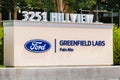 Aug 5, 2019 Palo Alto/ CA / USA - Ford Greenfield Labs sign at their headquarters in Silicon Valley; Ford Greenfield Labs houses