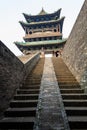 Aug 2013 - Pingyao, China - Tourists on the entry staircase of the ancient walls protecting the Old city of Pingyao. Royalty Free Stock Photo