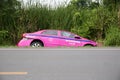 Aug 8, 2017 : Pink Toyota taxi with number place 5150 had road accident on the side of the road Royalty Free Stock Photo