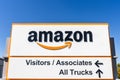 Aug 23, 2019 Sacramento / CA / USA - Amazon logo and Smile symbol displayed at one of their fulfillment centers; information