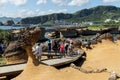 Tourists taking souvenir pictures in the Yehliu Geopark, New Taipei City, Taiwan, Aug 22,2019