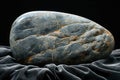 Augite stone displayed on black velvet with detailed textures in low light setting Royalty Free Stock Photo
