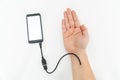 Robotic arm transfering data form a cellphone concept