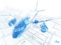 Augmented Reality Airplane Jet Engine Simulation. Advanced Industry Research and Development. Airplane visualization