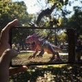 An augmented reality (AR) mobile game where the player interacts with virtual objects in a real-world setting. Royalty Free Stock Photo
