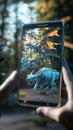 An augmented reality (AR) mobile game where the player interacts with virtual objects in a real-world setting. Royalty Free Stock Photo