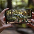 An augmented reality (AR) mobile game where the player interacts with virtual objects in a real-world setting. Royalty Free Stock Photo