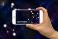 Augmented Reality, AR, of Sagittarius Zodiac Constellation App on Smartphone Screen Concept