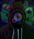 Augmented Reality Computer Hacker Hooded Man Royalty Free Stock Photo