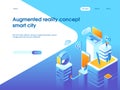 Augmented reality concept. Smart city technology. Landing page template.