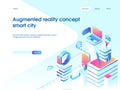 Augmented reality concept. Smart city technology. Landing page template. 3d vector isometric illustration.