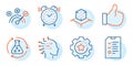 Augmented reality, Correct answer and Settings gear icons set. Chemistry experiment, Interview and Like signs. Vector