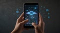 Augmented reality device displaying floating data in the air Royalty Free Stock Photo