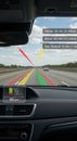 Augmented Reality Heads-Up Display Showing Autonomous Driving Features on Highway Royalty Free Stock Photo