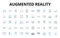 Augmented reality linear icons set. Hologram, Virtual, Overlay, Immersive, Interactive, Projection, Adaptation vector