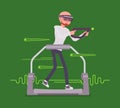 Augmented reality man with aim controller on gaming treadmill Royalty Free Stock Photo