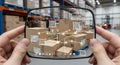 Augmented reality overlay enhances warehouse inventory management and logistics with digital data visualization Royalty Free Stock Photo