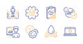 Augmented reality, Report and Time management icons set. Statistics, Cogwheel and Water splash signs. Vector