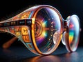 Augmented reality spectacles blending ancient art with digital light. Royalty Free Stock Photo