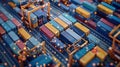 Augmented Reality Visualization Creating 3D Graphics Over Shipping Containers in the Terminal. Futuristic Animation
