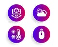 Augmented reality, Weather thermometer and Sunny weather icons set. Swipe up sign. Vector Royalty Free Stock Photo