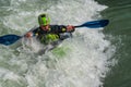 Augsburg, Germany - June 16, 2019: Whitewater kayaking on the Eiskanal in Augsburg