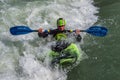 Augsburg, Germany - June 16, 2019: Whitewater kayaking on the Eiskanal in Augsburg