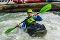 Augsburg, Germany - June 16, 2019: Whitewater kayaking on the Eiskanal