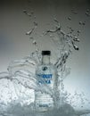 12 Augsut 2020, Yogyakarta, Indonesia: Vodka bottle water splash with iced cube properties Royalty Free Stock Photo