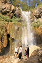 August 21 2023 - Arslanbob, Kyrgyzstan, Central Asia: People at the so-called \'small waterfall\'