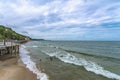 August 19, 2019: beach and promenade on the shores of the Baltic Sea in cool weather