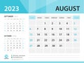 Calendar 2023 template, August 2023 year, Desk Calendar 2023 template, Week Start On Sunday, Wall calendar design, Planner