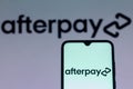 August 10, 2021, Brazil. In this photo illustration the Afterpay Limited logo seen displayed on a smartphone Royalty Free Stock Photo