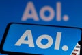 August 10, 2021, Brazil. In this photo illustration the AOL logo seen displayed on a smartphone