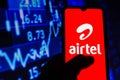 August 6, 2021, Brazil. In this photo illustration the Bharti Airtel Limited logo seen displayed on a smartphone