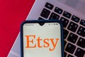 August 14, 2020, Brazil. In this photo illustration the Etsy logo seen displayed on a smartphone