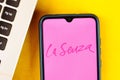 August 14, 2020, Brazil. In this photo illustration the La Senza Corporation logo seen displayed on a smartphone