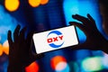 August 30, 2022, Brazil. In this photo illustration, the Occidental Petroleum OXY logo is displayed on a smartphone screen
