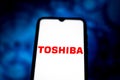 August 1, 2020, Brazil. In this photo illustration the Toshiba Corporation logo seen displayed on a smartphone