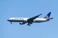 August 31, 2019 Burlingame / CA / USA - United Airlines aircraft preparing for landing at San Francisco International Airport SFO