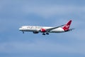 August 19, 2019 Burlingame / CA / USA - Virgin Atlantic aircraft preparing for landing at San Francisco Airport