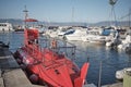 2019 August Cagliari - touristic boat like a submarine with underwater view - in the port of Marina piccola Sardinia - Italy