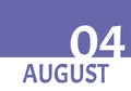 4 august calendar date with copy space. Very Peri background and white numbers. Trending color for 2022
