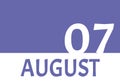 7 august calendar date with copy space. Very Peri background and white numbers. Trending color for 2022
