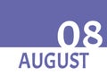 8 august calendar date with copy space. Very Peri background and white numbers. Trending color for 2022