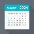 August 2024 Calendar Green Leaf - Vector Illustration